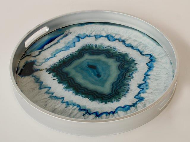Round Green & Silver Swirl Tray